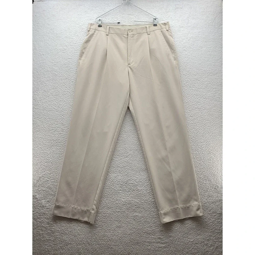 Nike Golf Chino Pants Mens 38x32 Mid Rise Pleated Khaki Sports Dry Wicking Dad
